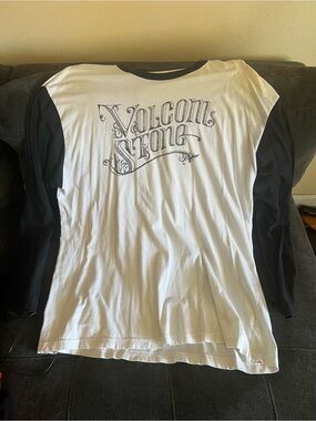 Volcom White Long Sleeve Raglan Tee with Black Sleeves